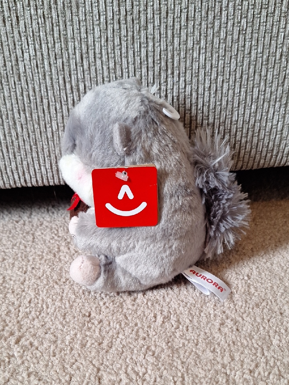 Plush Gray & White Small Pet Hamster Stuffed Toy with Acorn By AURORA - Picture 3 of 4